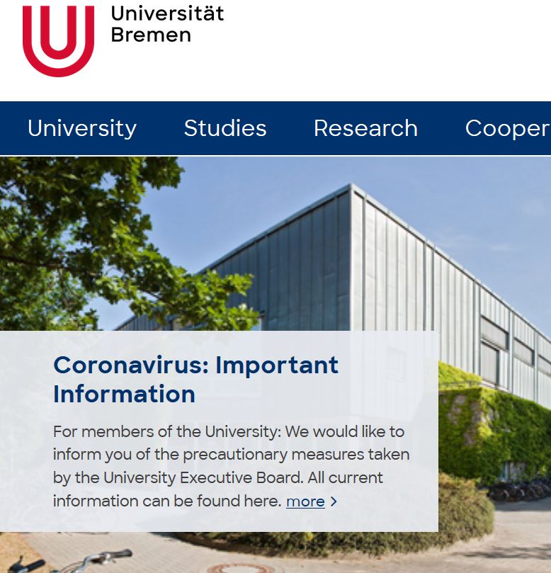 Screenshot website University of Bremen